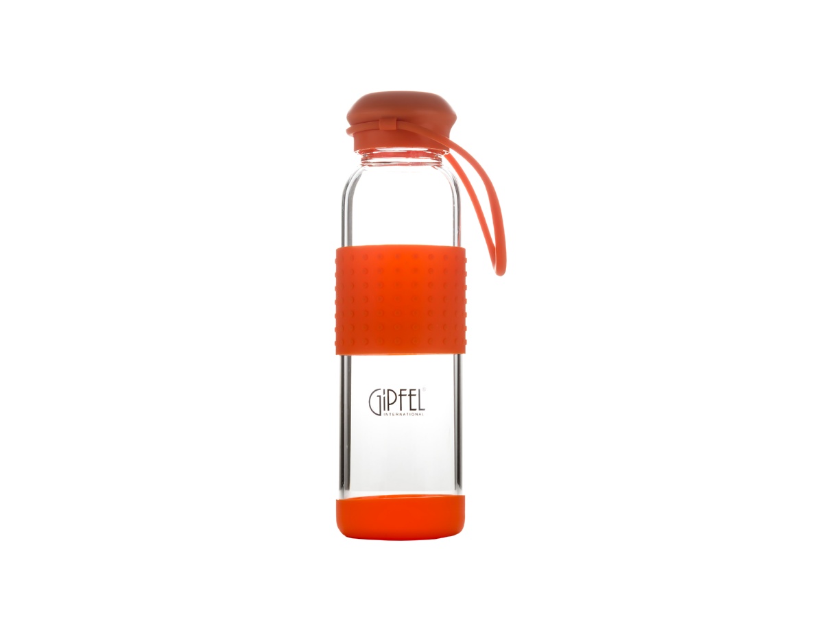 картинка 8181 GIPFEL Бутылка для воды Recycle 500 мл. Материал: боросиликатное стекло, сиилкон. Материал крышки: нержавеющая сталь 18/10, пластик, силикон. Цвет: оранжевый. от магазина Gipfel
