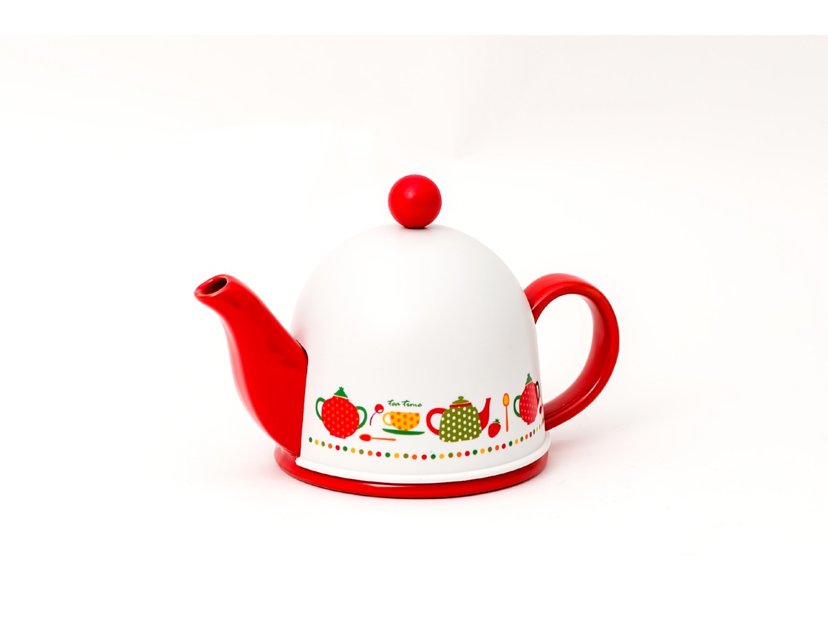 картинка 3847 GIPFEL Чайник заварочный керамический ARONDO 400мл с пластиковым утепленным колпаком и ситом. Цвет: Красный. от магазина Gipfel