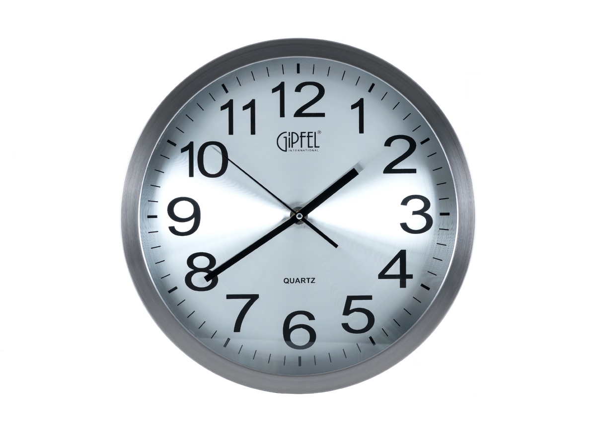 картинка 2016 GIPFEL Часы настенные KLEMENS, диаметр 40см. Материал: нерж.сталь, стекло. Цвет рамки: стальной. Цвет циферблата: белый. от магазина Gipfel