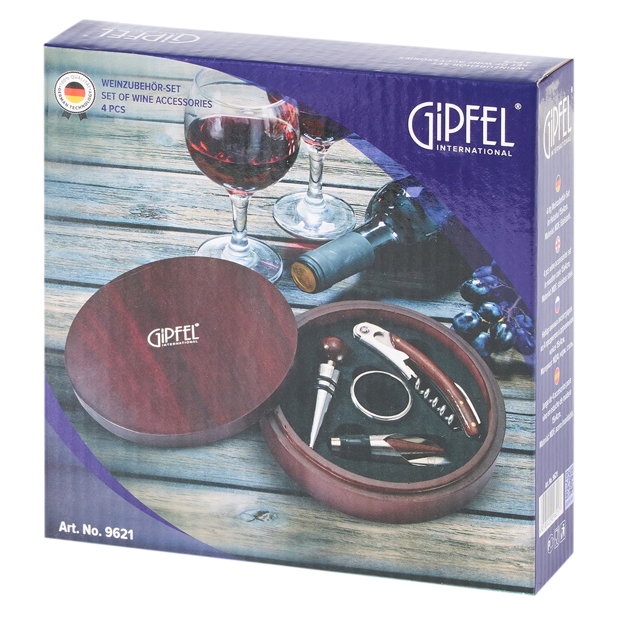 картинка 9621 GIPFEL Набор винных аксессуаров 4 предмета в деревянном ящике от магазина Gipfel